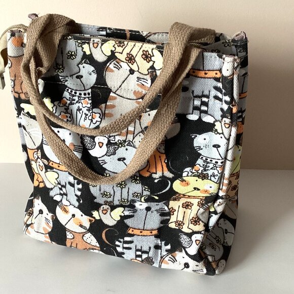 Cat Lovers Printed Small Handbag Reusable Canvas Bag Mom Bag for Women - Picture 1 of 6